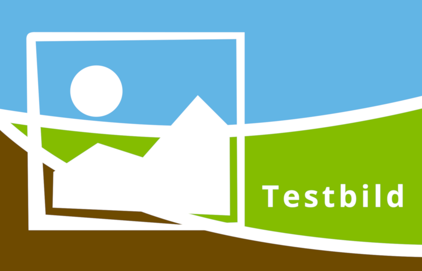 Testbild i blått, grönt och brunt med en ikon av en bildsymbol. Symbolen visar ett berg med en sol. Bilden innehåller texten "Testbild".